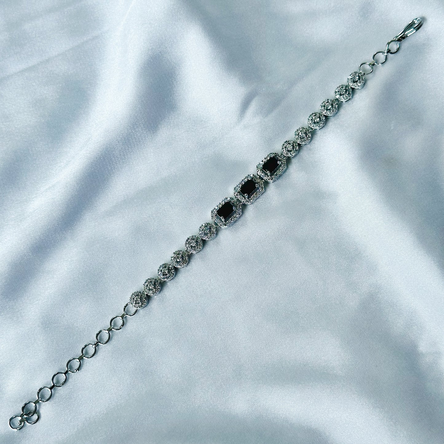 Black Zircon Stone American Diamond Silver Plated Chain Bracelet