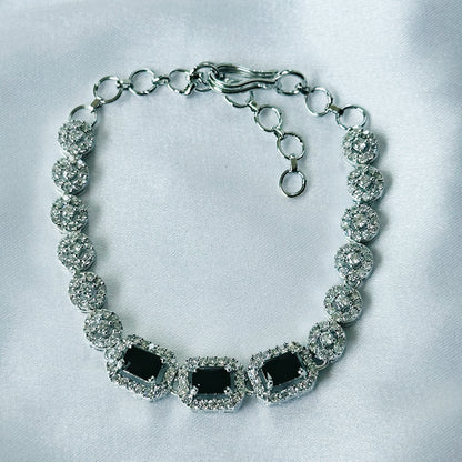 Black Zircon Stone American Diamond Silver Plated Chain Bracelet