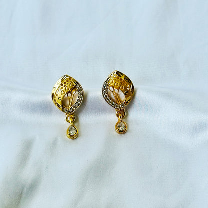 Leaf Drop Design American Diamond 1 Micron Gold Plated Pendant Set