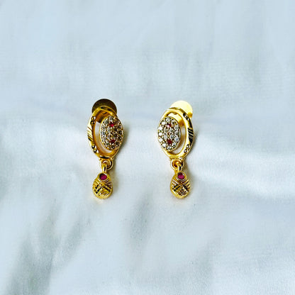 Oval Abstract Design American Diamond 1 Micron Gold Plated Pendant Set
