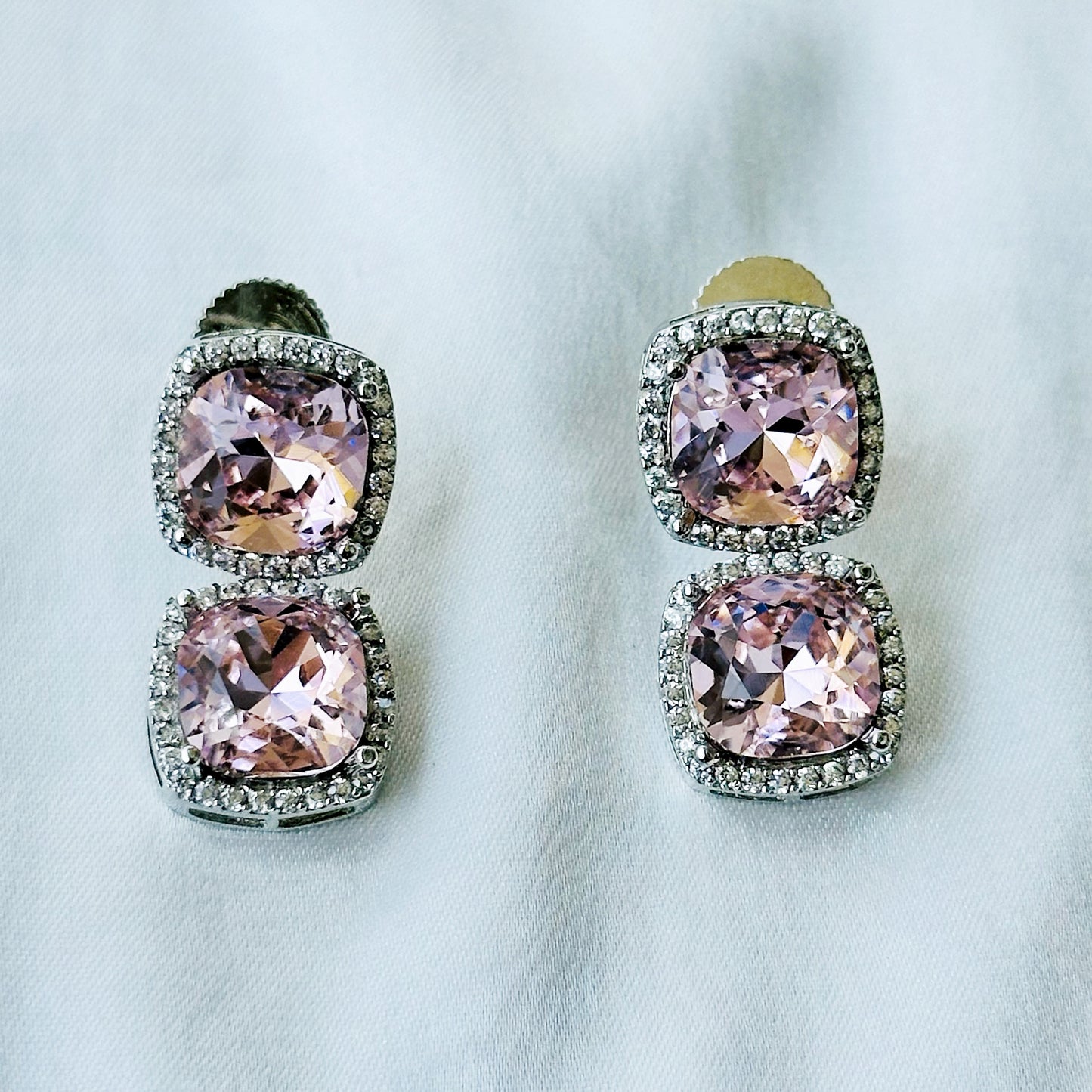 Lt Pink Topaz Swarovski Crystal American Diamond Silver Plated Necklace Set