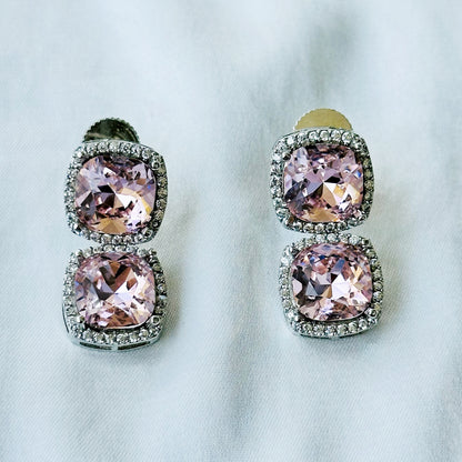 Lt Pink Topaz Swarovski Crystal American Diamond Silver Plated Necklace Set