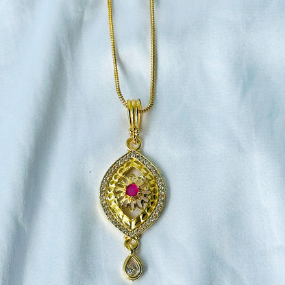 Floral Drop Design American Diamond 1 Micron Gold Plated Pendant Set