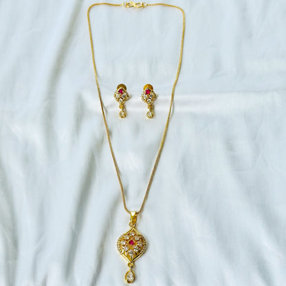 Drop Design American Diamond 1 Micron Gold Plated Pendant Set