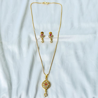 Drop Design American Diamond 1 Micron Gold Plated Pendant Set