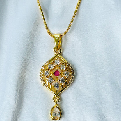 Drop Design American Diamond 1 Micron Gold Plated Pendant Set