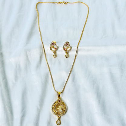 Drop Design American Diamond 1 Micron Gold Plated Pendant Set