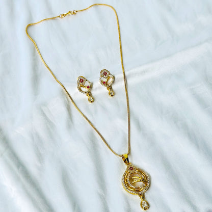 Drop Design American Diamond 1 Micron Gold Plated Pendant Set