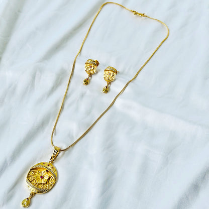 Floral Oval Design American Diamond 1 Micron Gold Plated Pendant Set