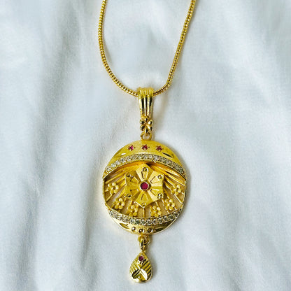 Floral Oval Design American Diamond 1 Micron Gold Plated Pendant Set