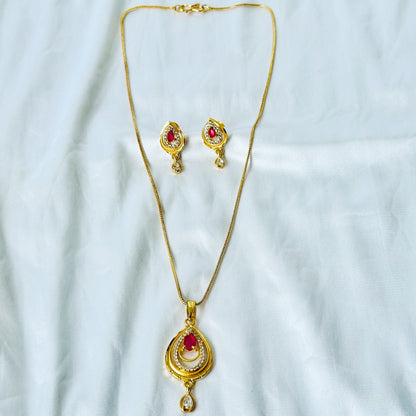 Drop Design American Diamond 1 Micron Gold Plated Pendant Set