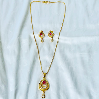 Drop Design American Diamond 1 Micron Gold Plated Pendant Set