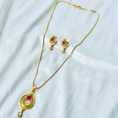 Drop Design American Diamond 1 Micron Gold Plated Pendant Set