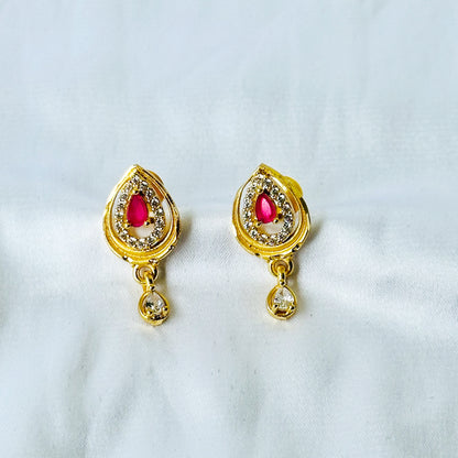 Drop Design American Diamond 1 Micron Gold Plated Pendant Set
