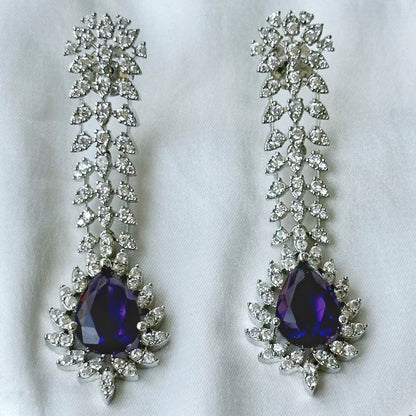 Deep Purple Amethyst Cubic Zircon American Diamond Silver Plated Necklace Set