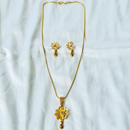 Floral Design American Diamond 1 Micron Gold Plated Pendant Set