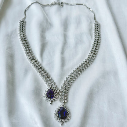 Deep Purple Amethyst Cubic Zircon American Diamond Silver Plated Necklace Set