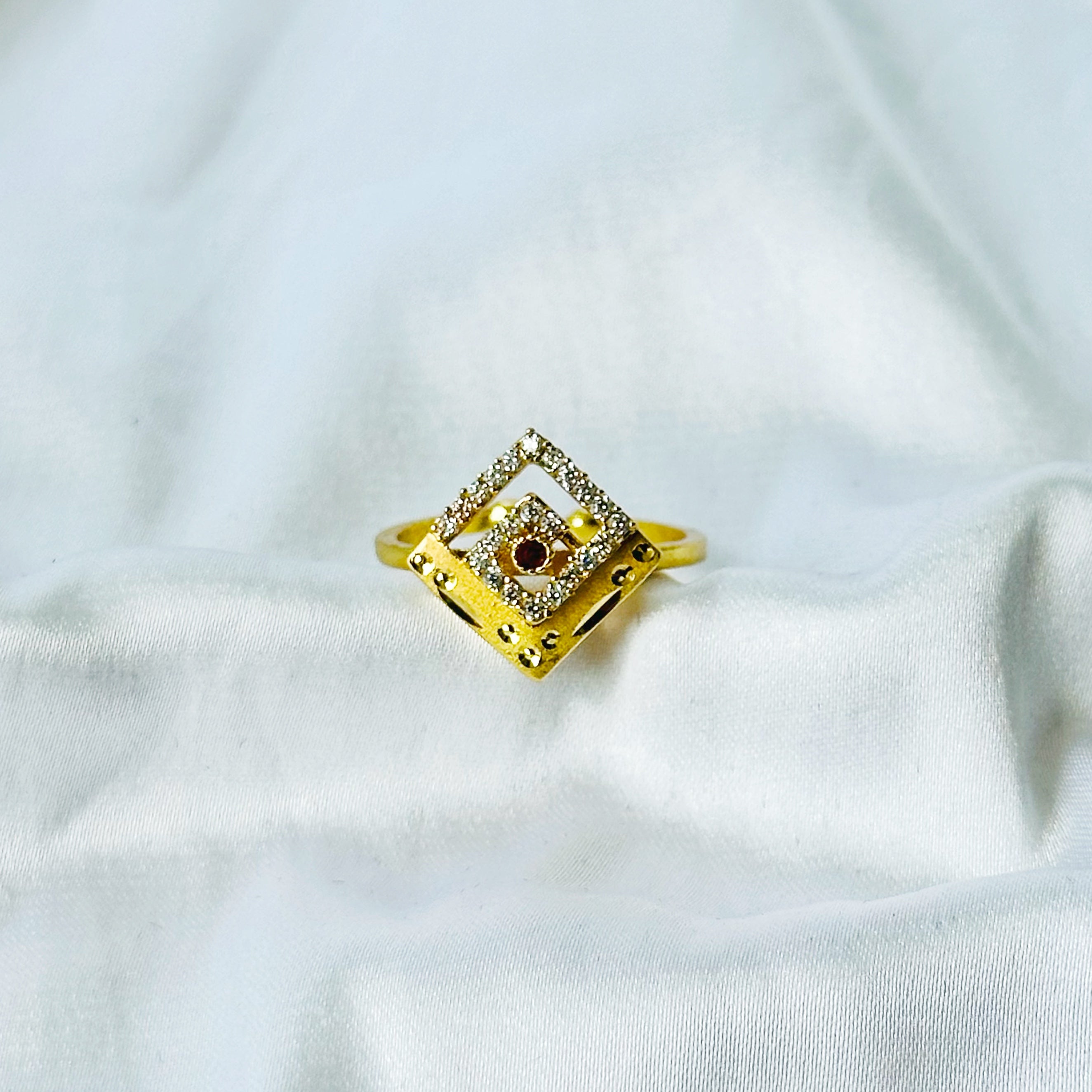 Abstract Square Design American Diamond 1 Micron Gold Plated Pendant Set