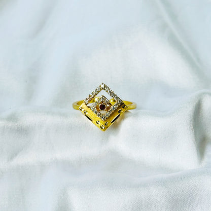 Abstract Square Design American Diamond 1 Micron Gold Plated Pendant Set