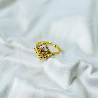 Abstract Square Design American Diamond 1 Micron Gold Plated Pendant Set