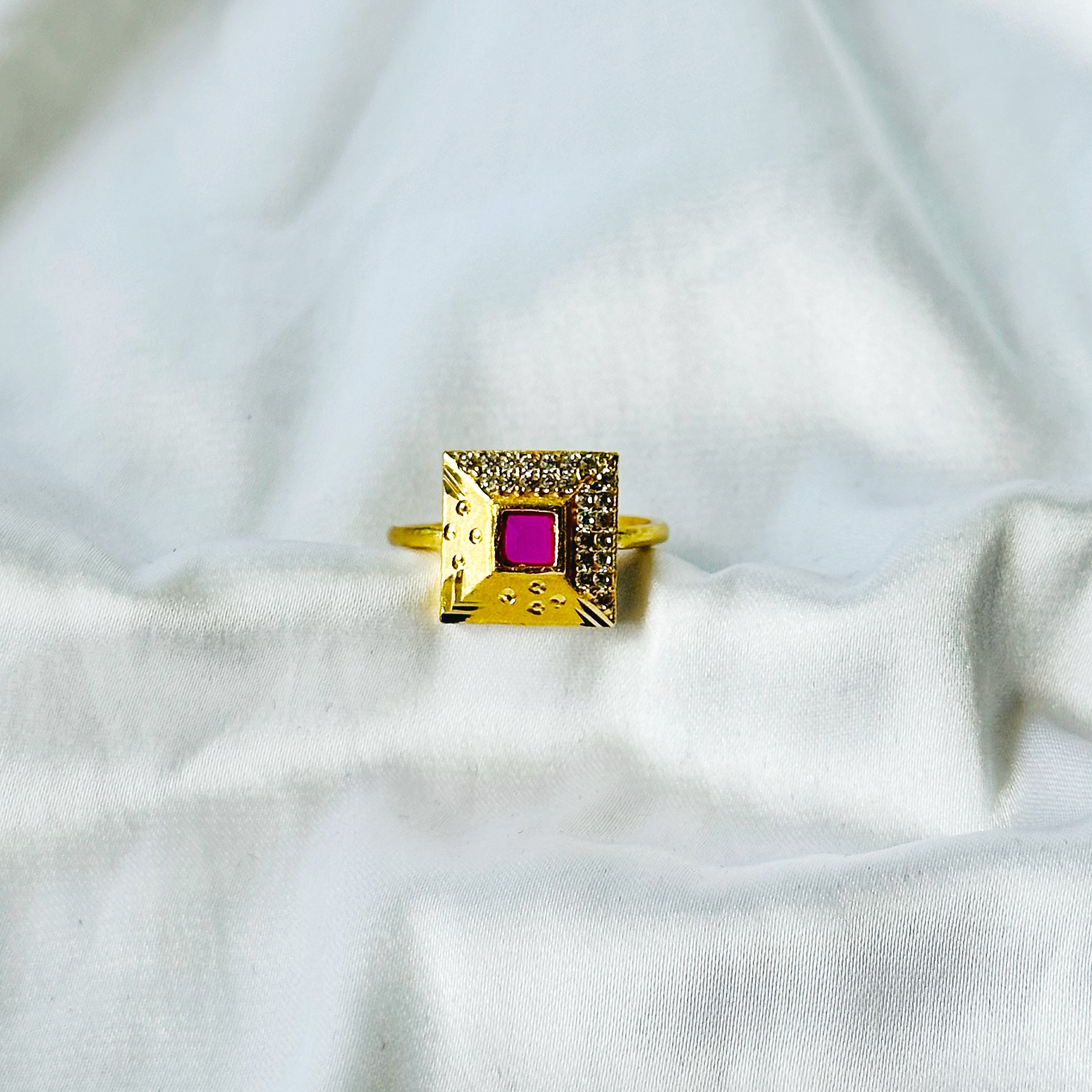 Square Design American Diamond 1 Micron Gold Plated Ring