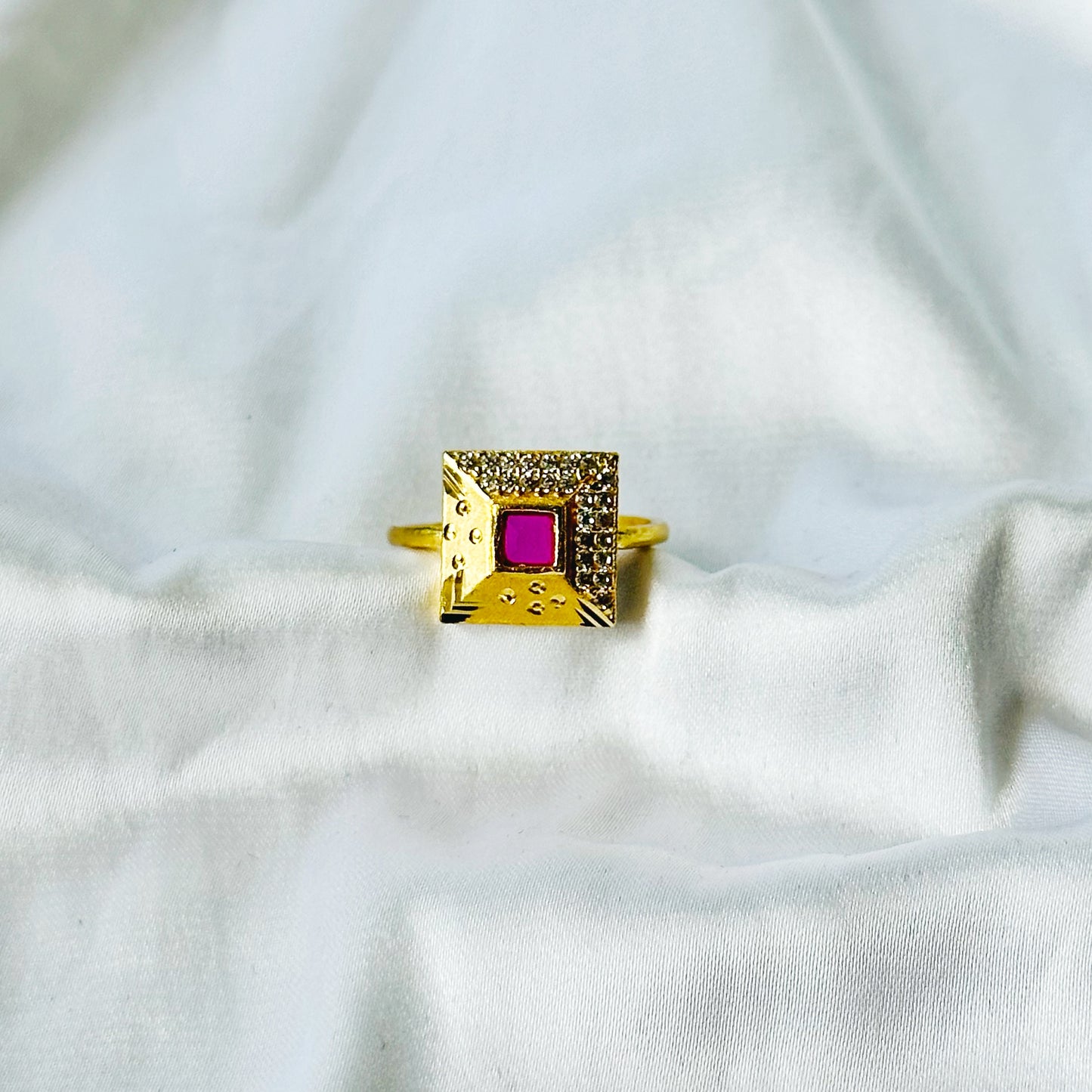 Square Design American Diamond 1 Micron Gold Plated Ring