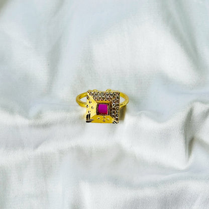 Square Design American Diamond 1 Micron Gold Plated Ring