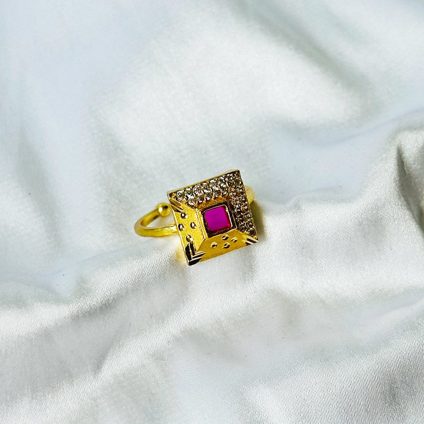 Square Design American Diamond 1 Micron Gold Plated Ring