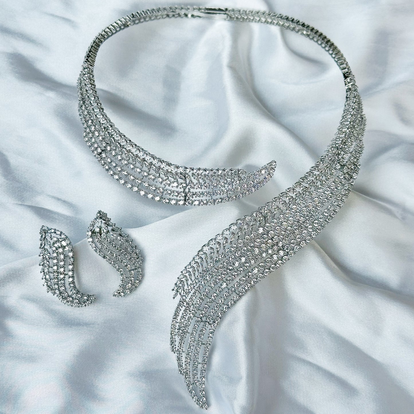 Solitaire Inspired CZ Silver-Plated Necklace Set