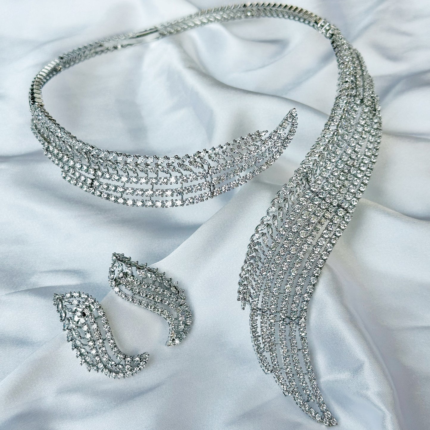 Solitaire Inspired CZ Silver-Plated Necklace Set