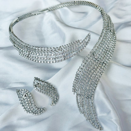 Solitaire Inspired CZ Silver-Plated Necklace Set