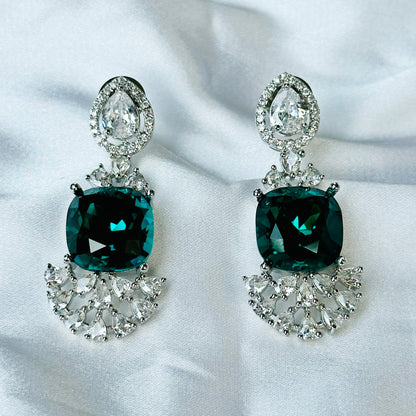 Green Emerald Green Swarovski Crystal American Diamond Silver Plated Earrings