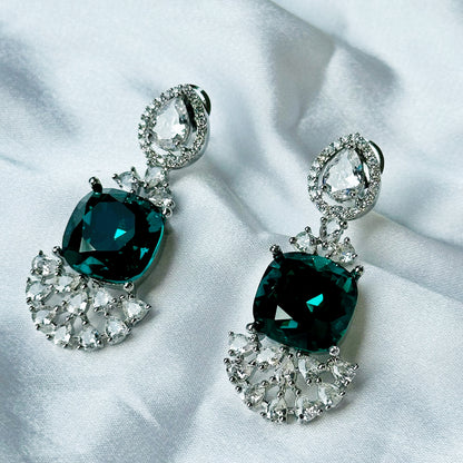 Green Emerald Green Swarovski Crystal American Diamond Silver Plated Earrings