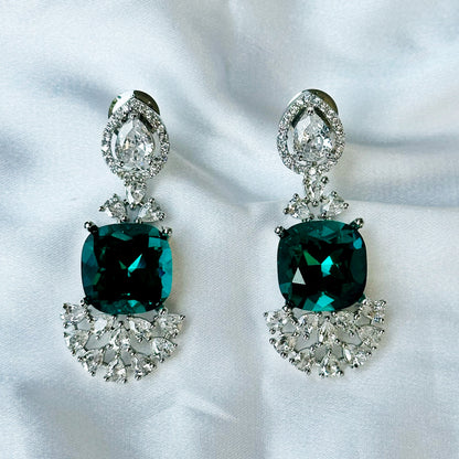 Green Emerald Green Swarovski Crystal American Diamond Silver Plated Earrings