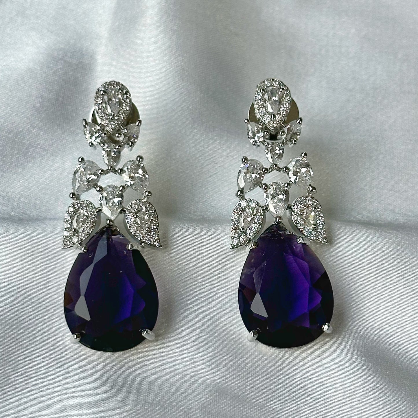 Deep Purple Amethyst Cubic Zircon American Diamond Silver Plated Necklace Set