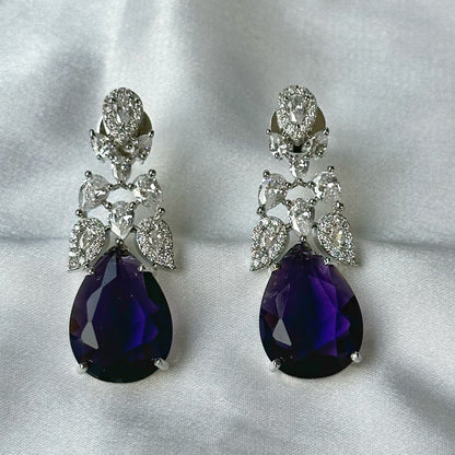 Deep Purple Amethyst Cubic Zircon American Diamond Silver Plated Necklace Set
