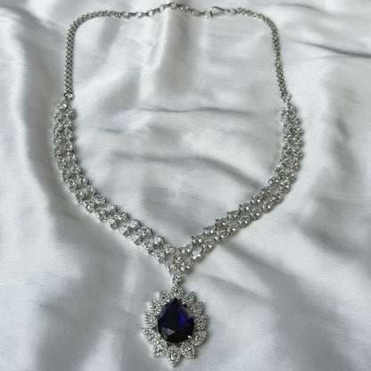 Deep Purple Amethyst Cubic Zircon American Diamond Silver Plated Necklace Set