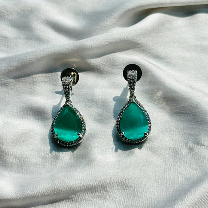 Mint Green Topaz Cubic Zircon American Diamond Silver Plated Pendant Set