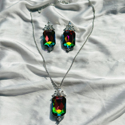 Multi-Color Vitrail Medium Swarovski Crystal Silver Plated Pendant Set