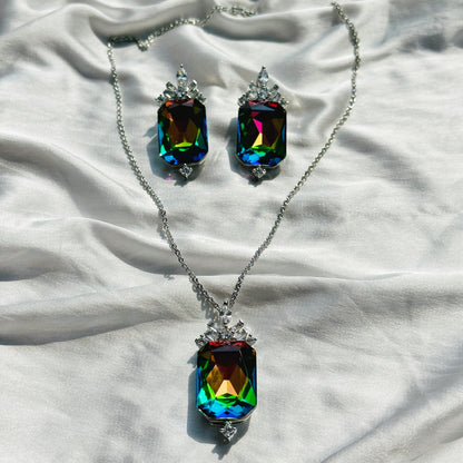 Multi-Color Vitrail Medium Swarovski Crystal Silver Plated Pendant Set