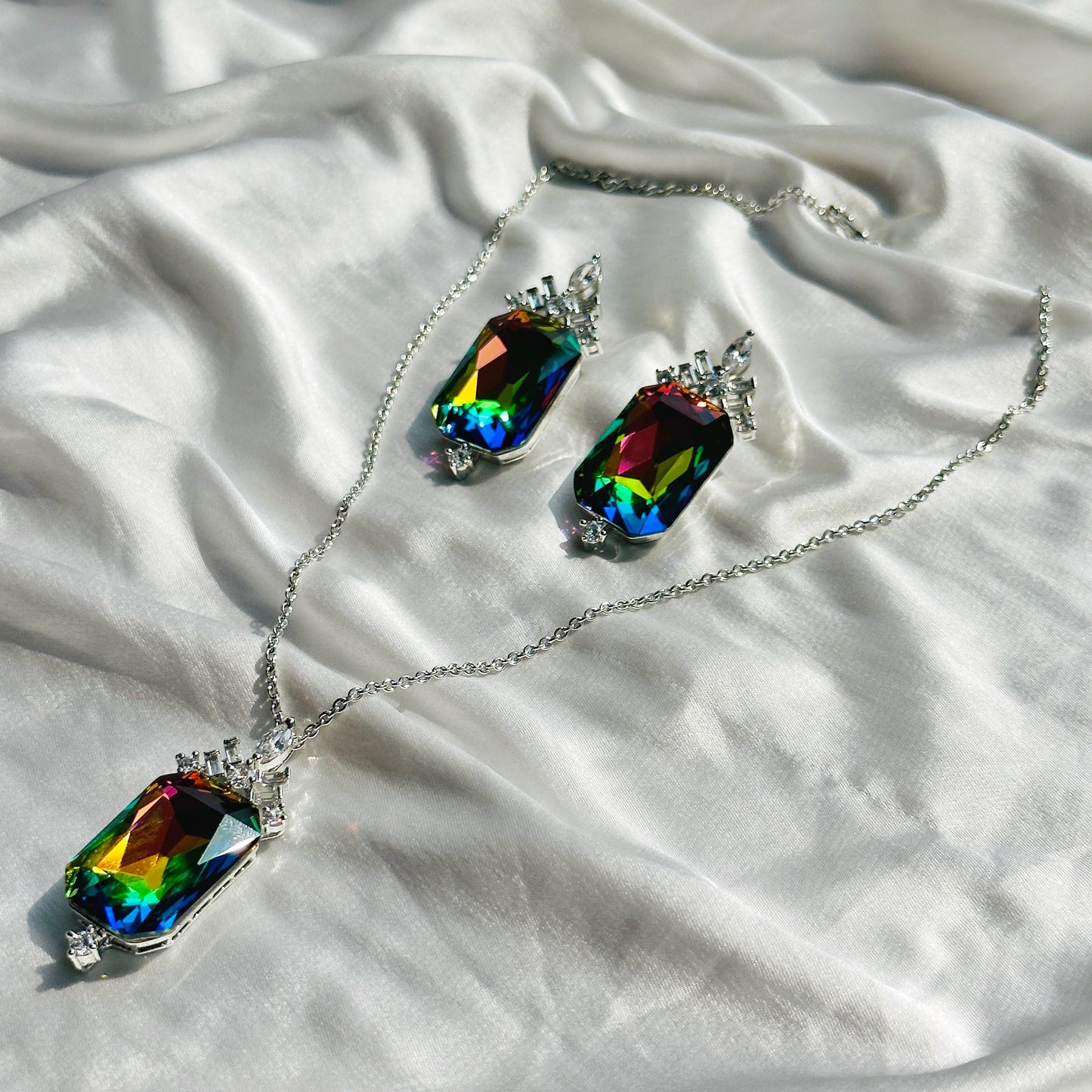Multi-Color Vitrail Medium Swarovski Crystal Silver Plated Pendant Set