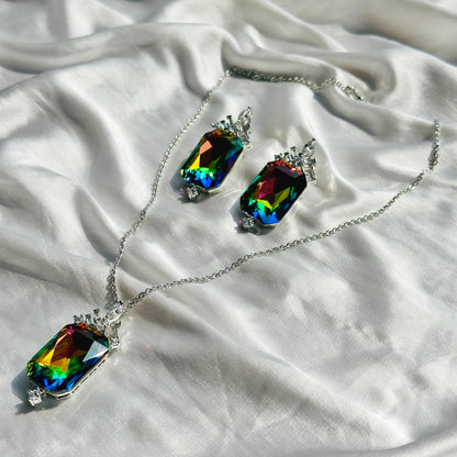 Multi-Color Vitrail Medium Swarovski Crystal Silver Plated Pendant Set