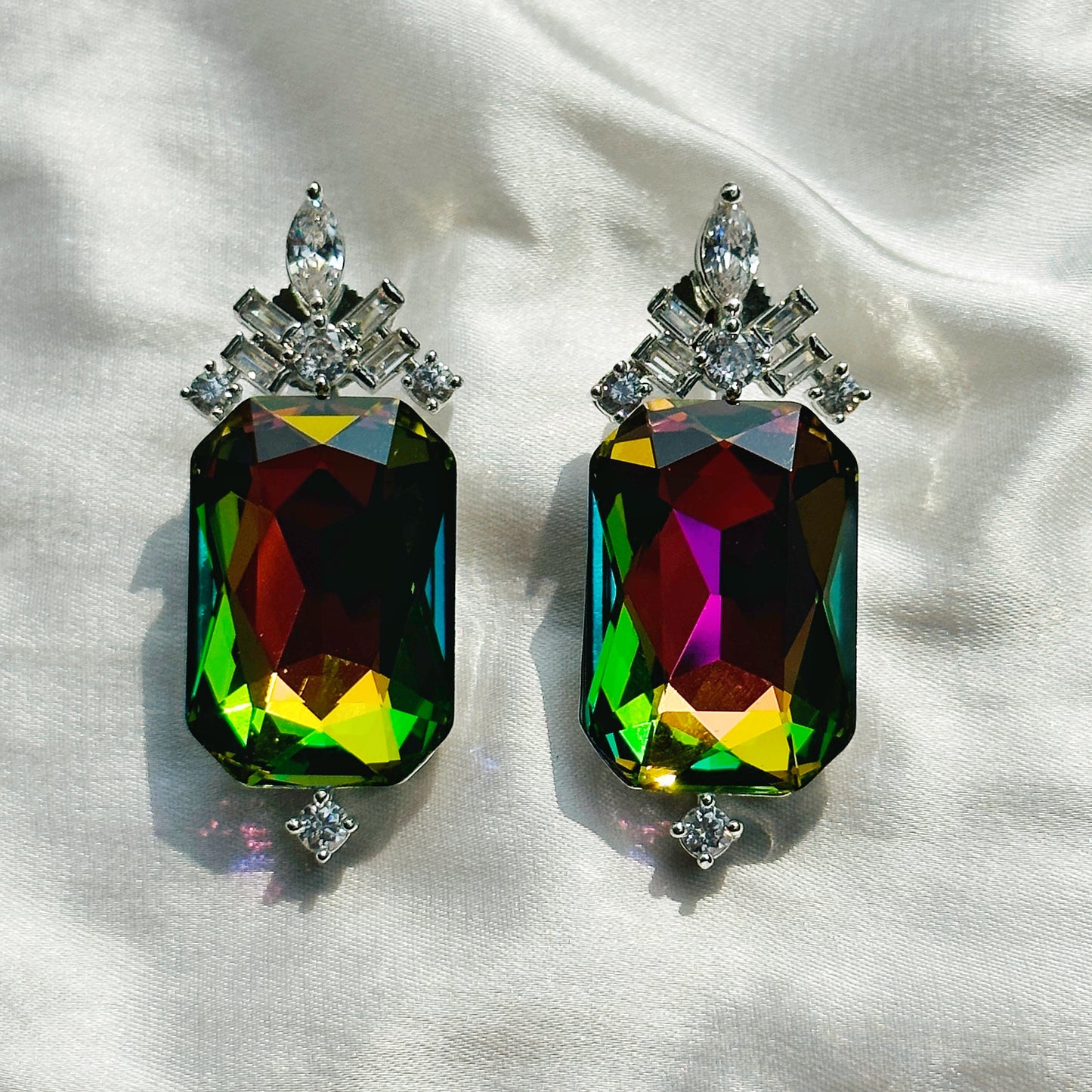 Multi-Color Vitrail Medium Swarovski Crystal Silver Plated Pendant Set