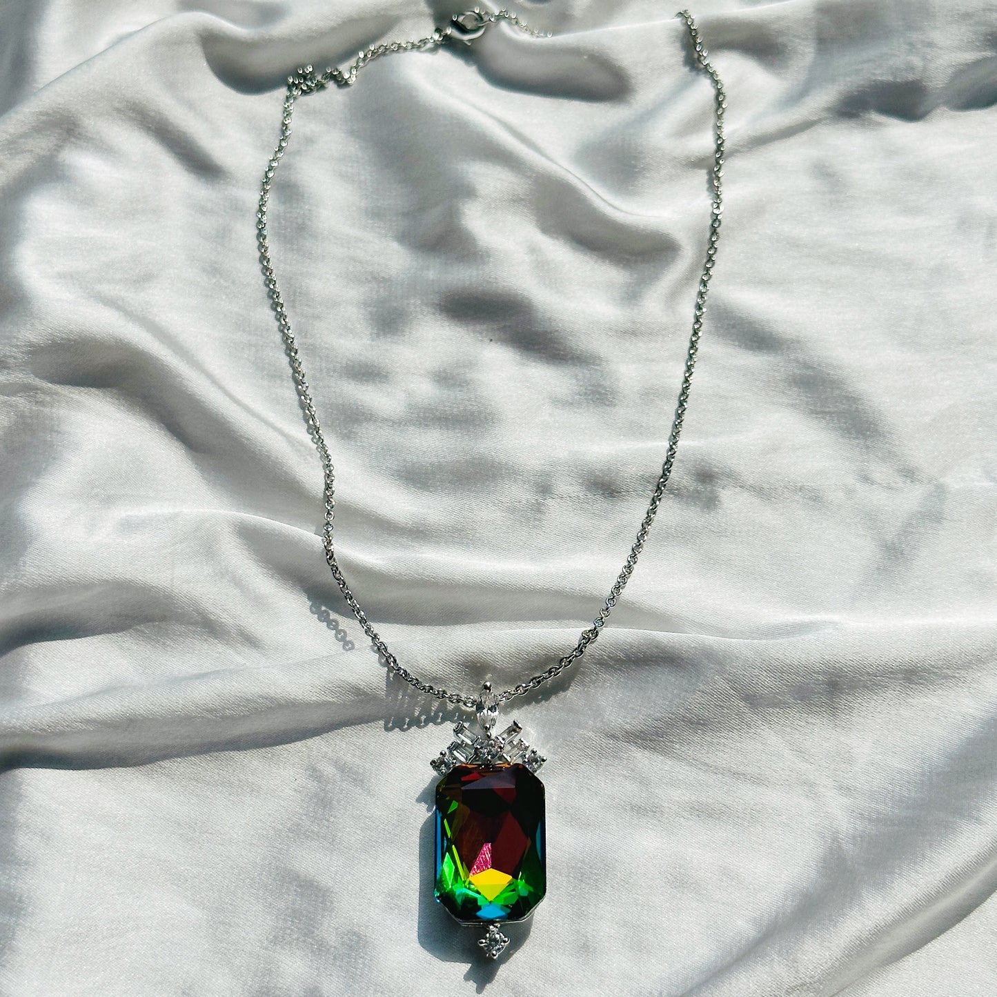 Multi-Color Vitrail Medium Swarovski Crystal Silver Plated Pendant Set