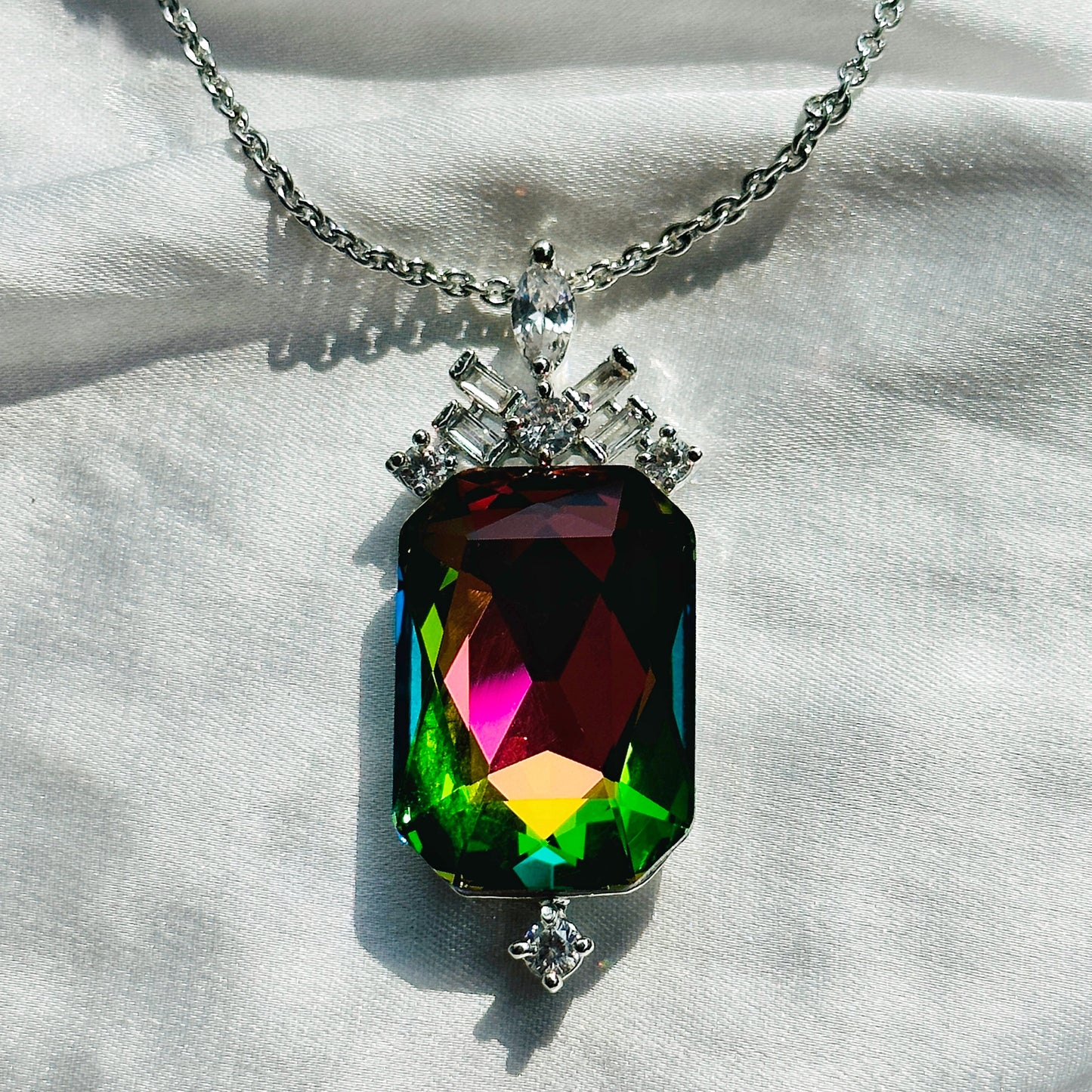 Multi-Color Vitrail Medium Swarovski Crystal Silver Plated Pendant Set