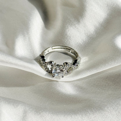 American Diamond Silver Plated Adjustable Ring
