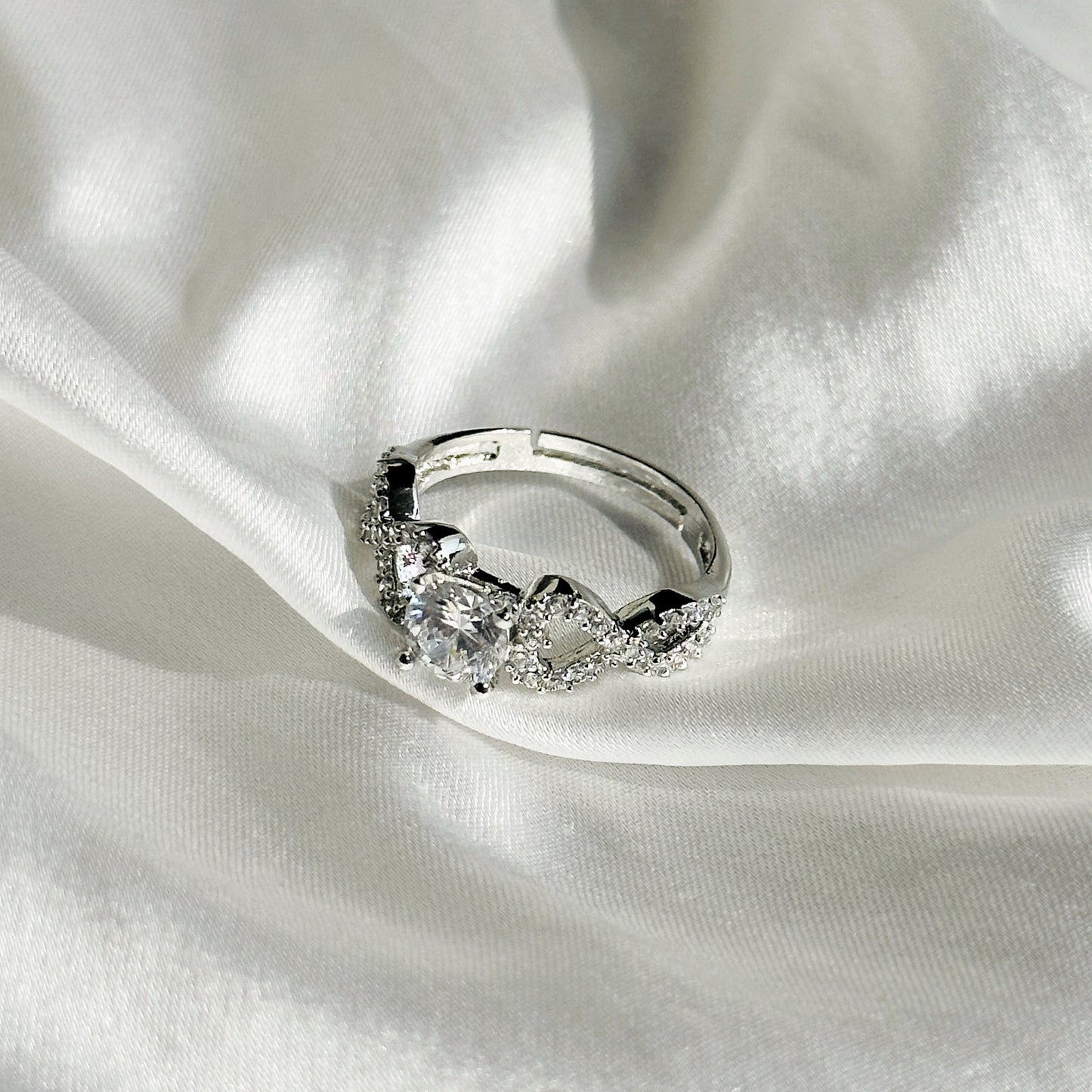 American Diamond Silver Plated Adjustable Ring