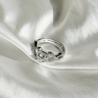 American Diamond Silver Plated Adjustable Ring