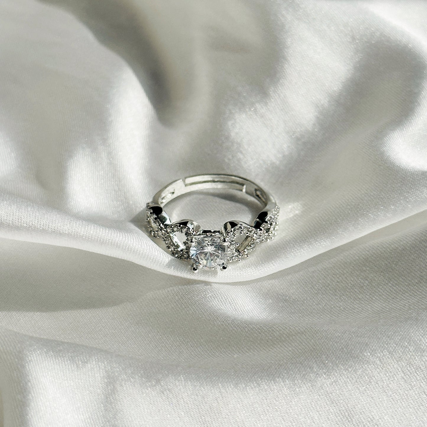 American Diamond Silver Plated Adjustable Ring
