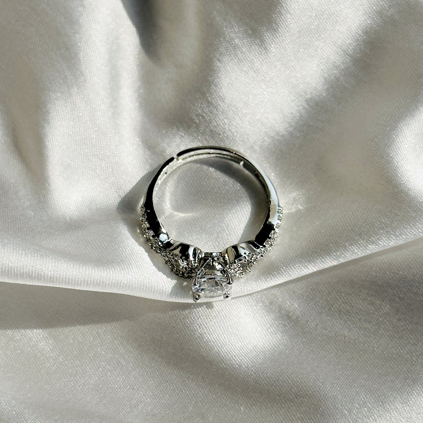American Diamond Silver Plated Adjustable Ring